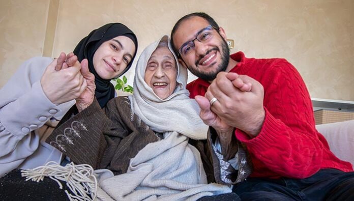 mother father and grandmother as a happy family in modern living