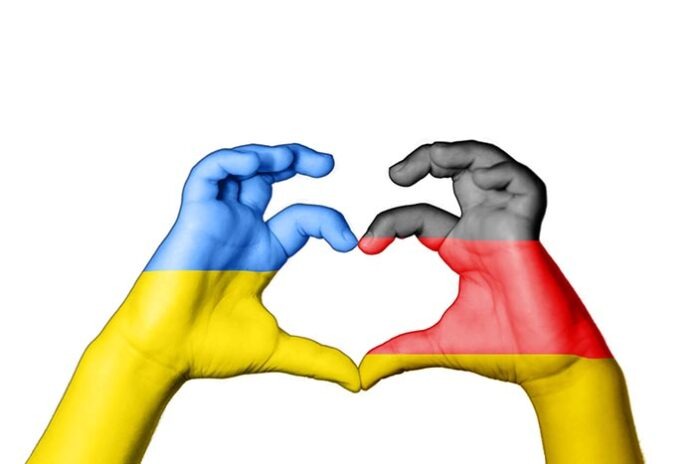 Germany Ukraine Heart, Hand gesture making heart