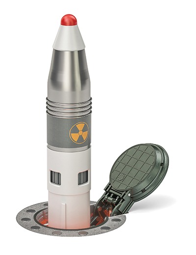 Missile launches from its underground silo launch facility, 3D r