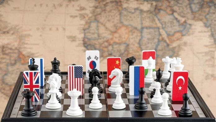 chessboard with flags of countries