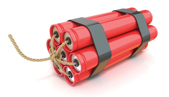 Red dynamite sticks - TNT with wick. 3D render illustration