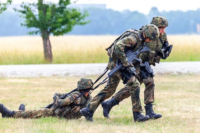 FELDKIRCHEN / GERMANY - JUNE 9, 2018: German soldier on an exerc