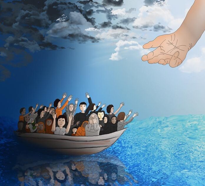 Refugees on a boat