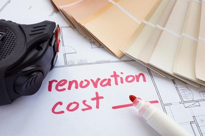 Renovation cost estimate with tape measure and color palette.