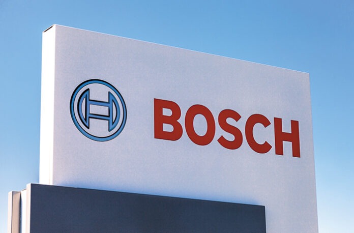 Emblem Bosch against the blue sky
