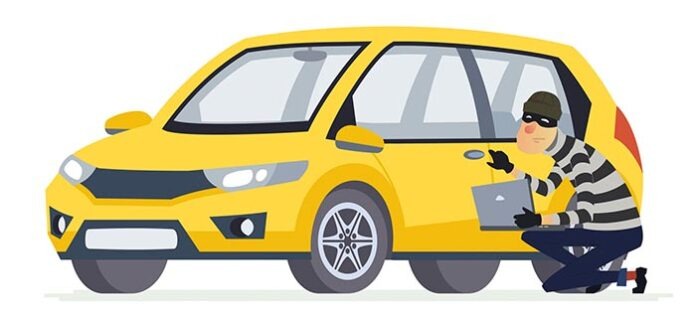 Car thief - cartoon people characters illustration