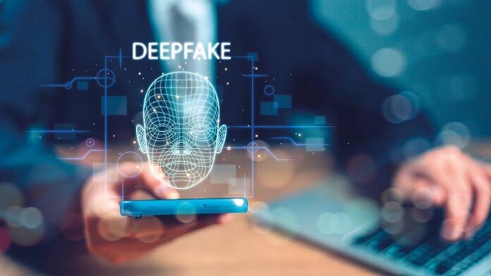 Deepfake concept matching facial movements. Face swapping or imp