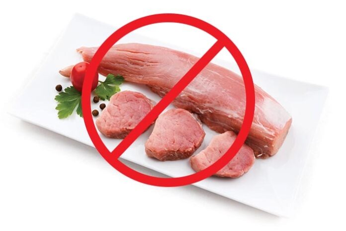 Raw pork loin on white background