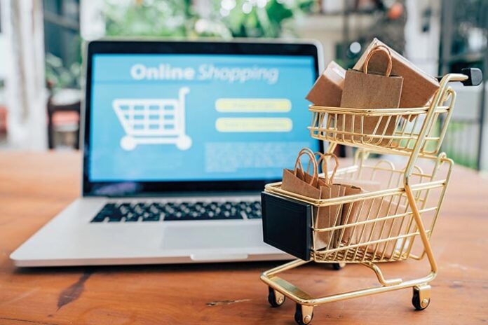 Online shopping and iot(internet of things) concept.Boxes in a t