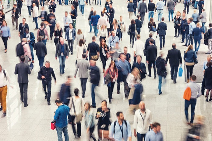 Crowd of people in a shopping center